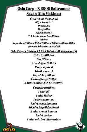 Oslo Carp-x 8000 Oslo Carp-x 360cm 3,5LBS Sazan Olta Seti
