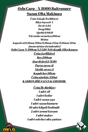 Oslo Carp-x 8000 Oslo Carp-x 390cm 3,5LBS Sazan Olta Seti