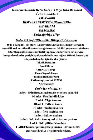 Oslo Viking 180cm 30-180gr Shark 6000 Tekne Olta Seti