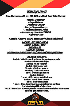 Oslo Camarro 420cm 100-200gr Kendo Azurro 6500 Surf Olta Seti