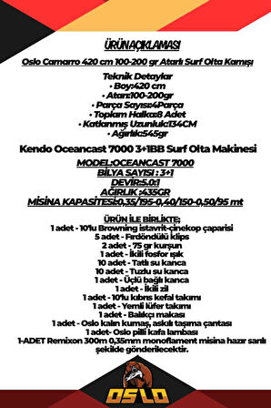 Oslo Camarro 420cm 100-250gr Kendo Oceancast 7000 Surf Olta Seti