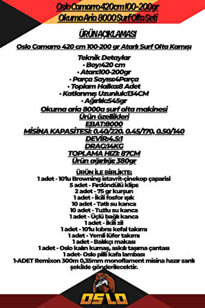 Oslo Camarro 420cm 100-200gr Okuma Aria 8000 Surf Olta Seti