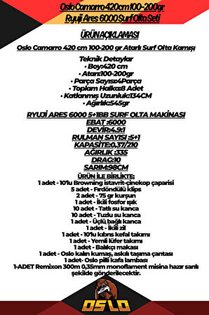 Oslo Camarro 420cm 100-200gr Ryuji Ares 6000 Surf Olta Seti