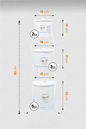 3 Katlı Metal Beyaz Patates Soğan Sarımsak Saklama Kovası - Standlı Sebzelik Patates Sepeti Beyaz