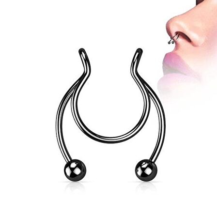 SİYAH CERRAHİ ÇELİK ÇİFT BOYNUZ FAKE SEPTUM SIKIŞTIRMALI PİERCİNG