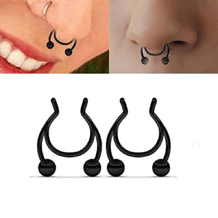 SİYAH CERRAHİ ÇELİK ÇİFT BOYNUZ FAKE SEPTUM SIKIŞTIRMALI PİERCİNG