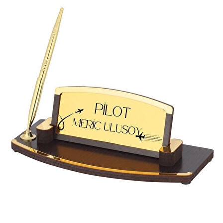 Pilotlara Özel Ahşap Kalemli Masa Üstü İsimlik