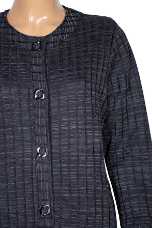 Hesna Kadın Nurel Büyük Beden Kışlık Kare Çıtçıtlı Lacivert Pardesü