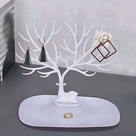 Geyik Tasarımlı Beyaz Takı Standı Yüzük Küpe Kolye Askılığı Mücevher Organizer Askı