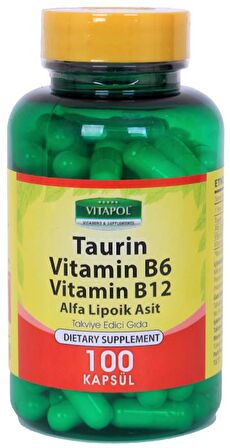 Vitapol Taurin 500 Mg Taurine 100 Kapsül Alfa Lipoik Asit Vitamin B6 Vitamini B12 Vitamini