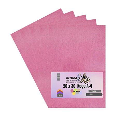 Pembe Keçe A4 2 mm 20x30 cm 5 li 1 Paket Okul Kreş Etkinlik