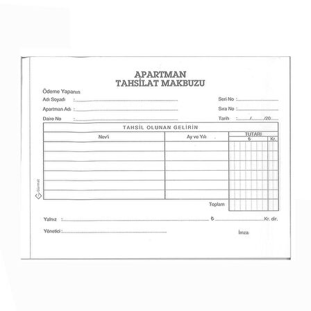 Apartman Tahsilat Makbuzu Otokopili 2/50 3 Adet Apartman Aidat Makbuzu 14x19 cm
