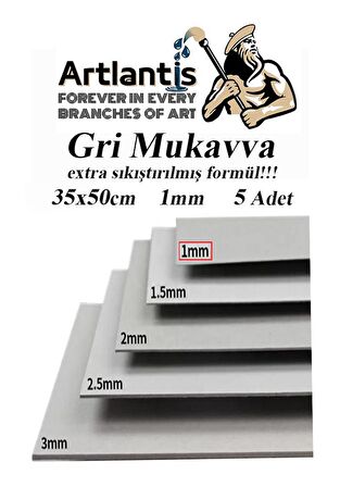 Mukavva Gri 1 mm 35x50 cm 5 Adet Sert Karton Ekstra Sıkıştırılmış 35*50 Mukavva Gri Renkli 5 Adet