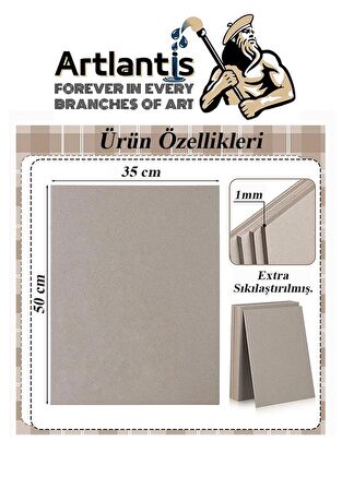 Mukavva Gri 1 mm 35x50 cm 5 Adet Sert Karton Ekstra Sıkıştırılmış 35*50 Mukavva Gri Renkli 5 Adet