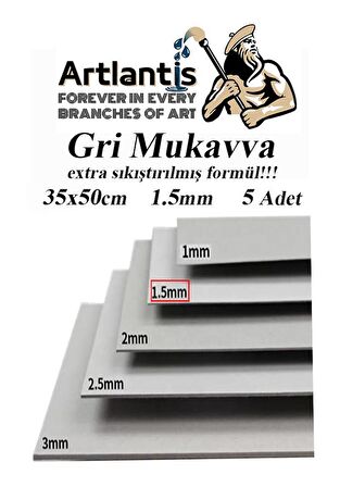 Mukavva Gri 1.5 mm 35x50 cm 5 Adet Sert Karton Ekstra Sıkıştırılmış 35*50 Mukavva Gri Renkli 5 Adet