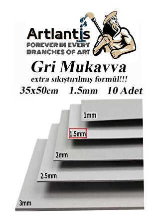 Mukavva Gri 1.5 mm 35x50 cm 10 Adet Sert Karton Ekstra Sıkıştırılmış 35*50 Mukavva Gri Renkli 10 Adet