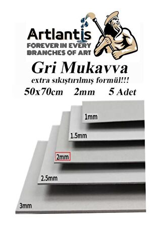 Mukavva Gri 2 mm 50x70 cm 5 Adet Sert Karton Ekstra Sıkıştırılmış 50*70 Mukavva Gri Renkli 2mm 5 Adet