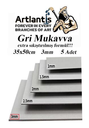 Mukavva Gri 3 mm 35x50 cm 5 Adet Sert Karton Ekstra Sıkıştırılmış 35*50 Mukavva Gri Renkli 5 Adet