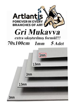 Mukavva Gri 1 mm 70x100 cm 5 Adet Sert Karton Ekstra Sıkıştırılmış 70*100 Mukavva Gri Renkli 5 Adet