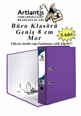 Büro Klasörü Mor Geniş 5 Adet Plastik Geniş Mor Klasör Halkalı Paslanmaz Çelik Klipsli 5 Adet