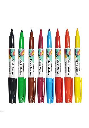 Tekstil Kumaş Kalemi Markörü 8 li Keçeli Kalem Fabric Marker Tekstil Markörü 8 Renk 1  Paket