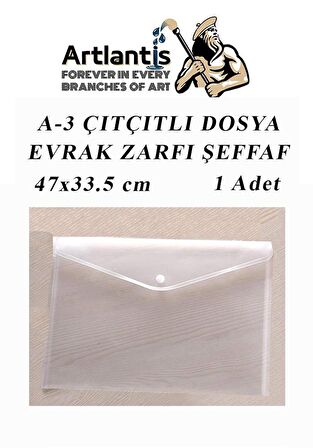 A3 Çıtçıtlı Dosya Şeffaf 1 Adet A-3 Çıtçıtlı Zarf Dosya Transparan 47x33.5 cm Büyük Boy Çıtçıtlı Dosya