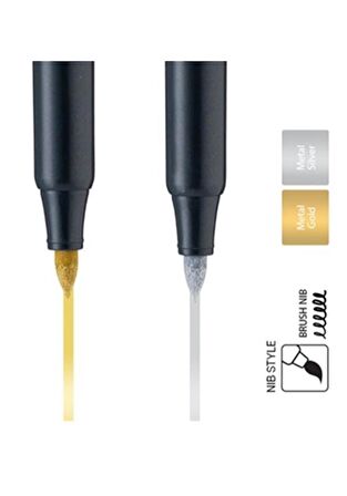 Grafik Kalemi ve Davetiye Kalemi Metalik Gümüş Gri Lineplus Dreamon 1 Adet 0.5-2.0 mm Metallic Brush