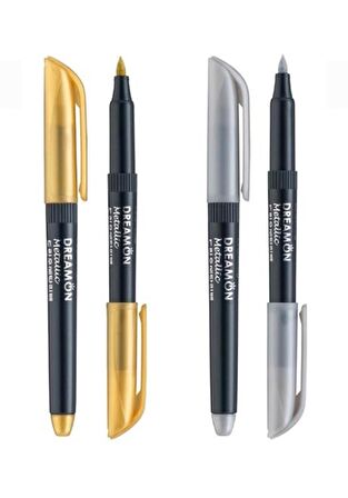 Grafik Kalemi ve Davetiye Kalemi Metalik Gümüş Gri Lineplus Dreamon 1 Adet 0.5-2.0 mm Metallic Brush