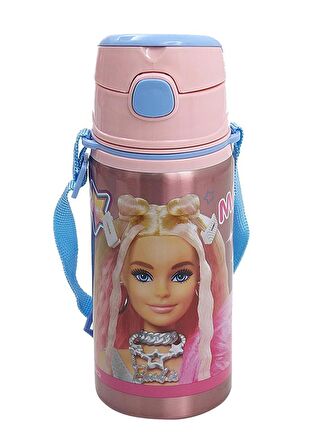 Kız Çocuk Barbie Çelik Matara 500ml 1 Adet Barbi Çelik Suluk 1 Adet Lisanslı Okul Matarası