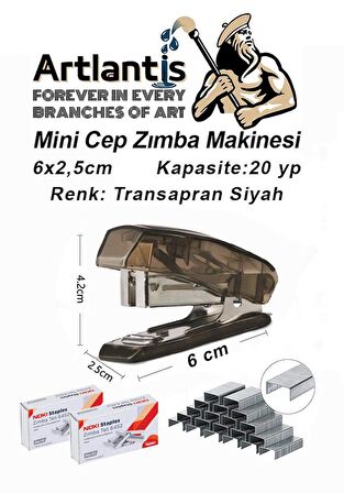 Mini Cep Zımba Makinesi 24/6 Siyah Std S3T 1 Adet Noki 24/6 Zımba Teli 2 Paket Öğrenci Okul Büro