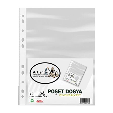 A3 Poşet Dosya Dik 10 lu Şeffaf Föy Dosya 1 Paket Ofis Okul Büro Kenarı Delikli Poşet Dosya