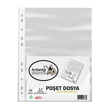 A3 Poşet Dosya Dik 20 li Şeffaf Föy Dosya 1 Paket Ofis Okul Büro Kenarı Delikli Poşet Dosya