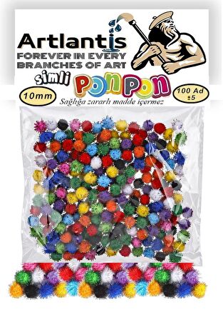 Simli Ponpon 10 mm 100 Lü 1 Paket Karışık Renk Pon Pon 10 mm Pompom 1 cm Elişi Etkinliği Anasınıfı Kreş Okul Öncesi Pom Pom