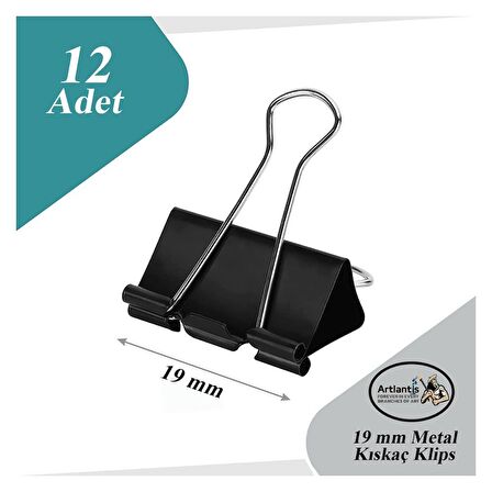 Çelik Kıskaç Klips 19 mm 12 Adet 1 Paket Metal Mandal Binder Clips Kıska 30 Sayfa Kapasiteli Çok Amaçlı Kullanım