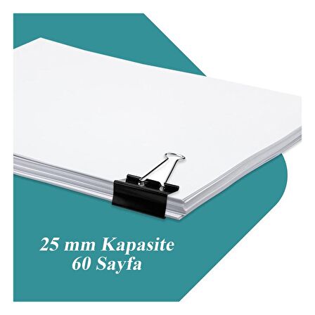 Çelik Kıskaç Klips 25 mm 12 Adet 1 Paket Metal Mandal Binder Clips Kıska 60 Sayfa Kapasiteli Çok Amaçlı Kullanım