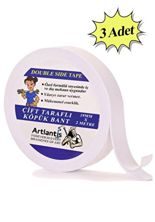 Çift Taraflı Bant Köpük Bant 19mm x 2mt 3 Adet Çerçeve Tablo Halı Yapıştırma Bandı İç Ve Dış Mekan Süper Güçlü Köpük Bant
