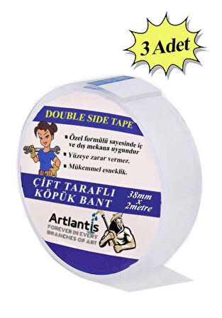 Çift Taraflı Bant Köpük Bant 38mm x 2mt 3 Adet Çerçeve Tablo Halı Yapıştırma Bandı İç Ve Dış Mekan Süper Güçlü Köpük Bant