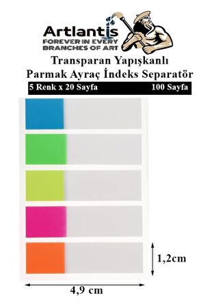 Kendinden Yapışkanlı Ayraç Postit 5 Renkli 1 Adet Yapışkanlı Not Kağıdı Transparan Parmak Ayraç İndeks Seperatör 5 Li Mini