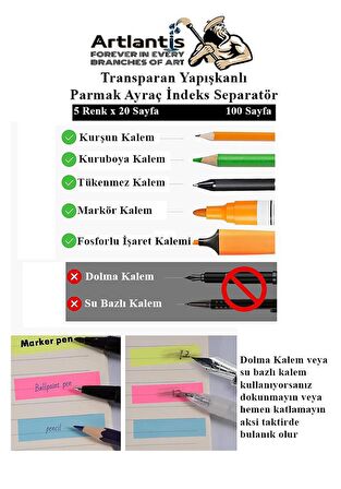 Kendinden Yapışkanlı Ayraç Postit 5 Renkli 1 Adet Yapışkanlı Not Kağıdı Transparan Parmak Ayraç İndeks Seperatör 5 Li Mini