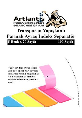 Kendinden Yapışkanlı Ayraç Postit 5 Renkli 1 Adet Yapışkanlı Not Kağıdı Transparan Parmak Ayraç İndeks Seperatör 5 Li Mini