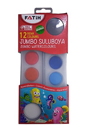 12 li Jumbo Sulu Boya 1 Adet Jumbo Suluboya 12 Renk Fırçalı Sulu Boya Seti