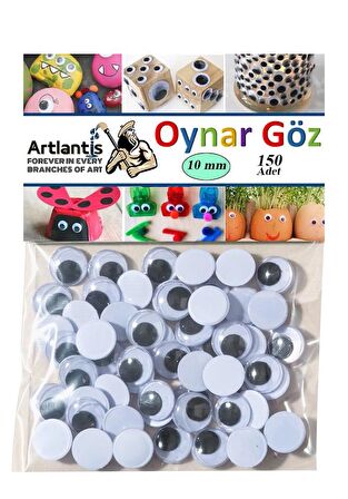 Oynar Göz Siyah 10 mm 150 li 1 Paket Oynayan Göz 10mm Hobi Tasarım Anasınıfı Kreş Etkinlik Elişi