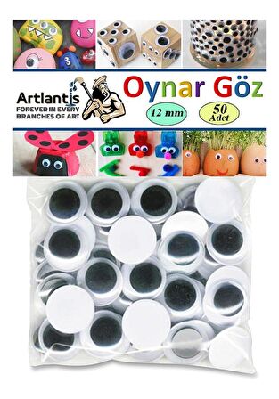 Oynar Göz Siyah 12 mm 50 li 1 Paket Oynayan Göz 12mm Hobi Tasarım Anasınıfı Kreş Etkinlik Elişi 