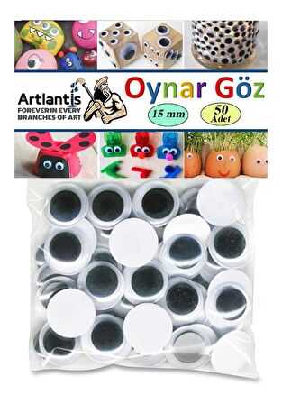 Oynar Göz Siyah 15 mm 50 li 1 Paket Oynayan Göz 15mm Hobi Tasarım Anasınıfı Kreş Etkinlik Elişi 