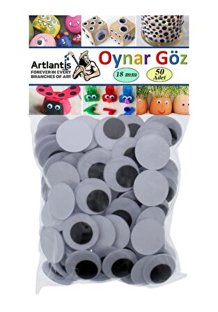 Oynar Göz Siyah 18 mm 50 li 1 Paket Oynayan Göz 18mm Hobi Tasarım Anasınıfı Kreş Etkinlik Elişi 