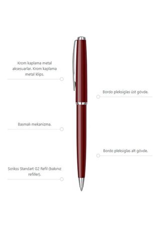 52 Tükenmez Kalem Bordo Kutulu 1 Adet Bordo Vingate Roller Tükenmez Kalem Özel Kutulu