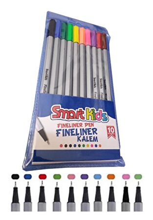 10 Renk Fineliner Kalem 0.4mm İnce Keçe Uçlu Kalem 1 Paket Smart Kids Fineliner Keçe Uçlu Kalem Seti