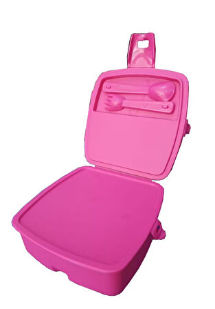 Barbie Beslenme Kutusu Pembe 4 Bölmeli Kız Figürlü 1 Adet Yemek Saklama Kabı Pembe Beslenme Çantası