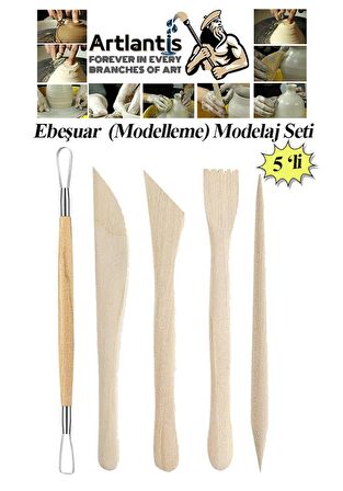 Ebeşuar Seti 5 li 15 cm 1 Paket Ahşap Modelaj Modelleme Aletleri Seramik Kil ve Heykel Modelaj Kalemi