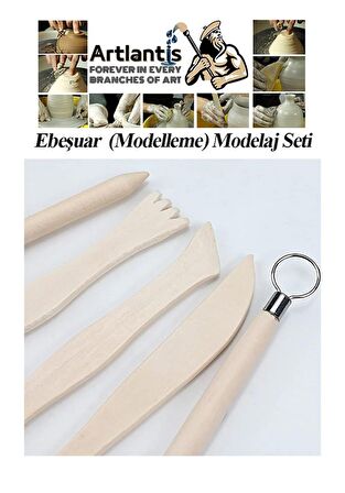 Ebeşuar Seti 5 li 15 cm 1 Paket Ahşap Modelaj Modelleme Aletleri Seramik Kil ve Heykel Modelaj Kalemi